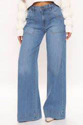 Jobs Never Done Utility Wide Leg Jeans - Medium Blue Wash Ins Street